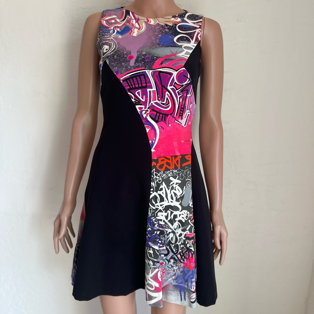 Versace Collection Dress Graffiti Multicolored Women’s Size 38 Sleeveless Mini